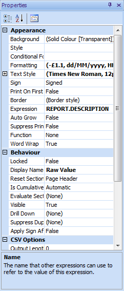 Properties pane
